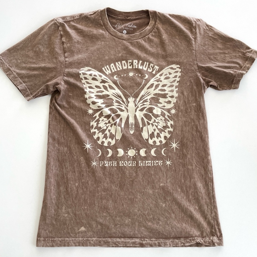 Lotus Fashion LA | Brown Graphic Tee with Butterfly Design | Size Small - Picture 8 of 8
